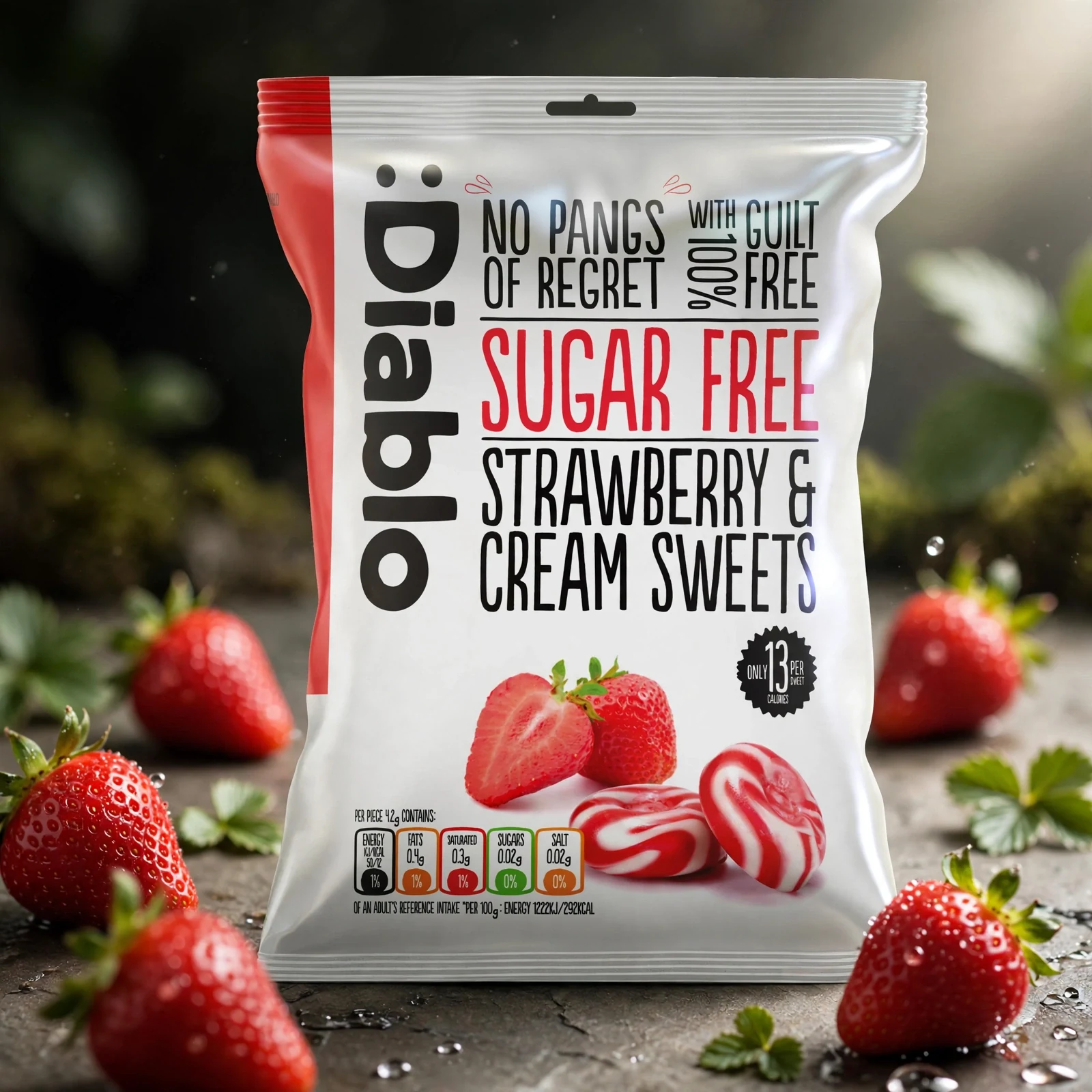 Diablo Sugar Free Strawberry & Cream Hard Sweets 75g - Image 2